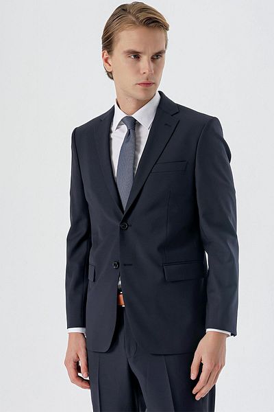 İmza Dark Navy Blue Relaxed Fit 6 Drop Lycra Suit - Mono Collar Wool1001235172
