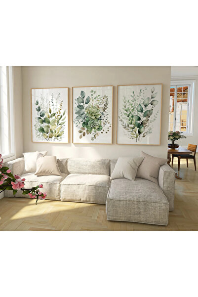 woodhomeworks Ahşap Çerçeveli 3 Lü Soyut Tablo Home Ev Salon Oturma Odası Yat...
