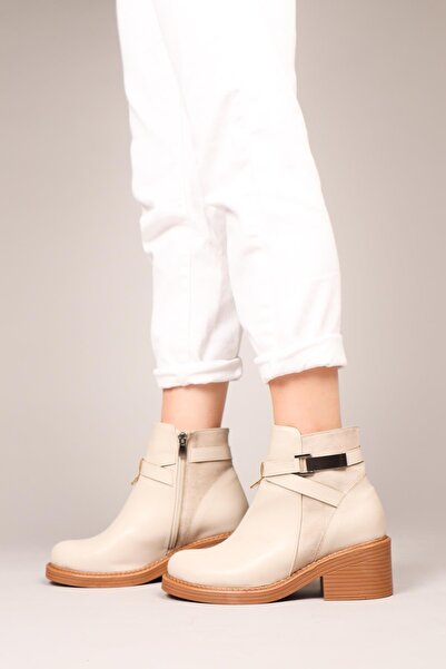 Birikon DAGMAR Cilt Süet Garnili Kadın Bot TEN