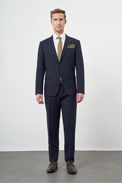 İmza Navy Blue Cloth Leg Sword Collar Full Lining Flexible 6 Drop Slim Fit Suit 1001245310