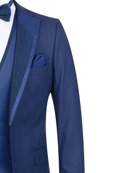 İmza Vestă căptușită cu guler mono, albastru bleumarin, cu 6 picături Costum de mire smoking cu tăietură îngustă slim fit 1001195166