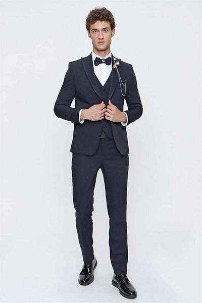 İmza Dark Navy Dobby Swallow Collar Lined Slim Fit Vest 1001220203