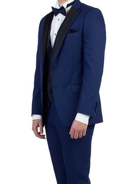 İmza Vestă căptușită cu guler mono Dobby bleumarin 6 Drop Slim Fit Tuxedo Costum de mire 1001190150
