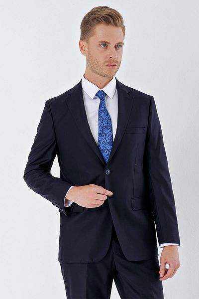 İmza Navy Blue Gabardine Mono Collar 6 Drop Comfort Fit Relaxed Cut Basic Suit1001240010