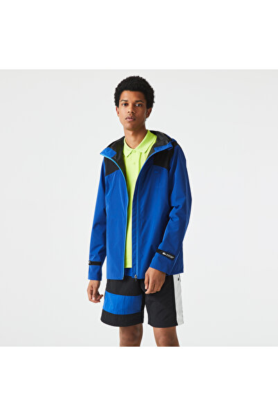 Lacoste SPORT Active Erkek Kapüşonlu Suya Dayanıklı Mavi Rüzgarlık