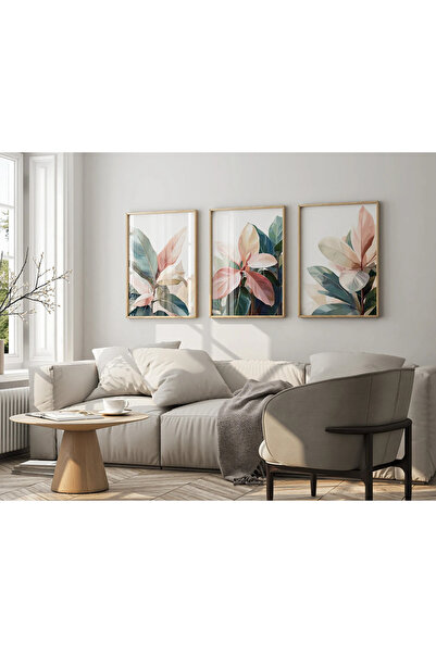 woodhomeworks Ahşap Çerçeveli 3 Lü Soyut Tablo Home Ev Salon Oturma Odası Yat...