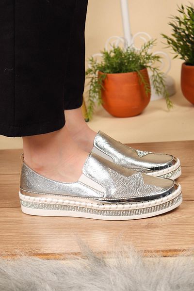 Birikon Elastic Sneakers with Stone Accessories SILVER