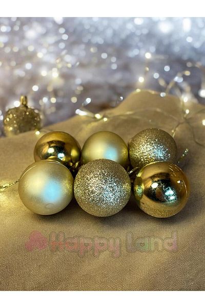 Happyland Christmas Pine Tree Ornament Gold Christmas Ball 4 cm 6-Piece Gold Christmas Cici Balls