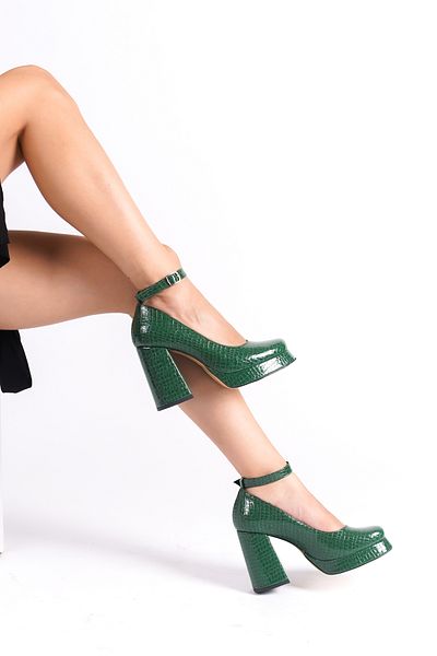 Moda Değirmeni Green Crocodile Women's Platform Heeled Shoes BG1115-119-0006