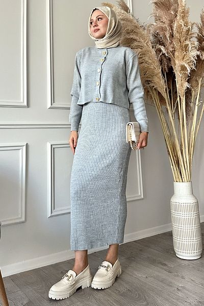 InStyle Ζακέτα με ραβδώσεις διπλό γκρι πλεκτό σετ
