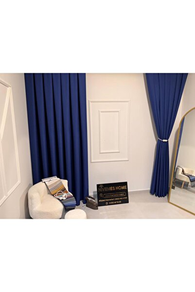 NİVEMESHOME ROMA 18542-D K.İNDİGO KETEN TEK KANAT (PİLESİZ) FON PERDE