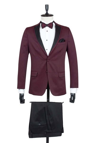 İmza Burgundy Patterned Dobby Mono Collar Lined 6 Drop Slim Fit Slim Fit Tuxedo Groom Suit1001195190