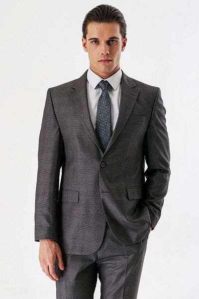 İmza Gray Plaid Double Slit Comfortable Classic Suit - 6 Drop Comfort1001240160