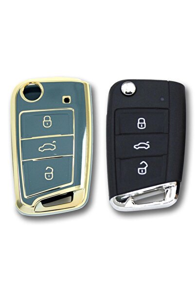 babikamium Volkswagen Seat Skoda Mqb Sustalı Yeşil Oto Anahtar Kumanda Kabı Kılıfı Oto Anahtarlık