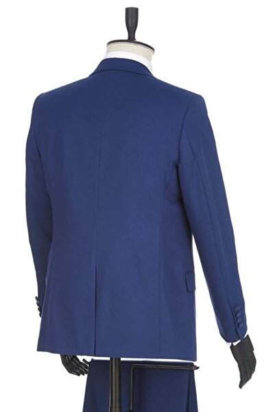 İmza Navy Blue Gabardine Mono Collar Lined Vest 6 Drop Slim Fit Slim Fit Tuxedo Groom Suit1001190166