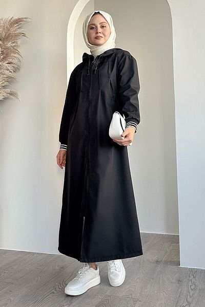 InStyle Μαύρη καμπαρντίνα με πλισέ λεπτομέρεια ελαστική μέση