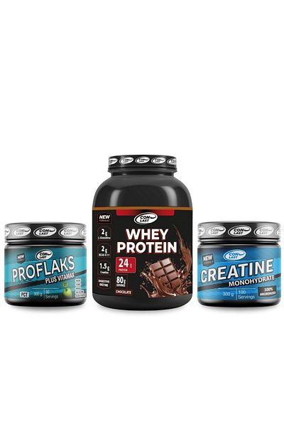Conlast Green Apple Flavored Whey Protein 2000g - Chocolate Creatine 300g Proflaks 300g