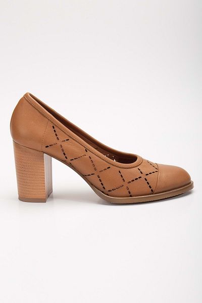 ANALİN SHOES Кафяви дамски обувки на висок ток от естествена кожа Laser