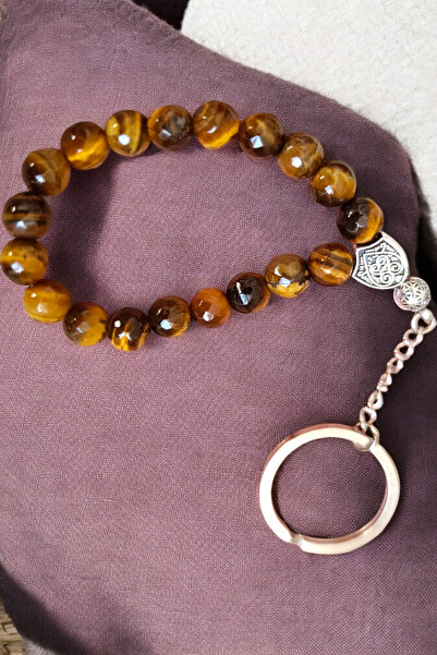 Zodyak Doğal Taş Tiger Eye Crossbeam Keychain Original Natural Stone Key Chai...