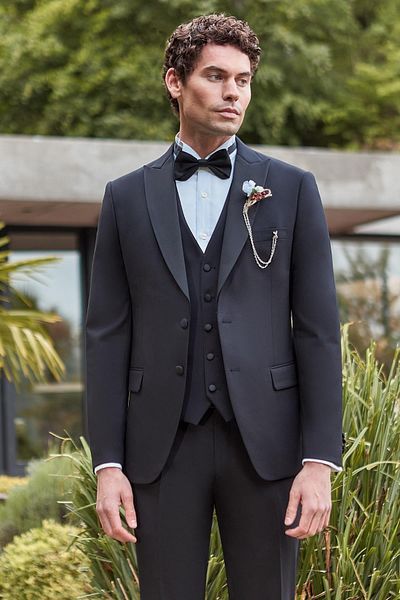 İmza Black Detachable Swallow Collar Vest Lycra 6 Drop Slim Fit Tuxedo Groom Suit1001240200