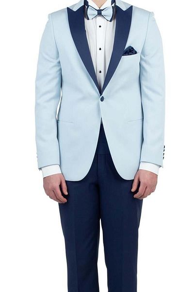 İmza Costum de mire smoking, slim, cu 6 picături, căptușit cu guler înghițit din satin albastru închis1001190163