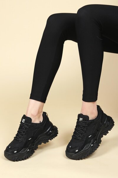 Birikon GUJA Cilt Garnili Kalın Tabanlı Kadın Spor Ayakkabı SİYAH