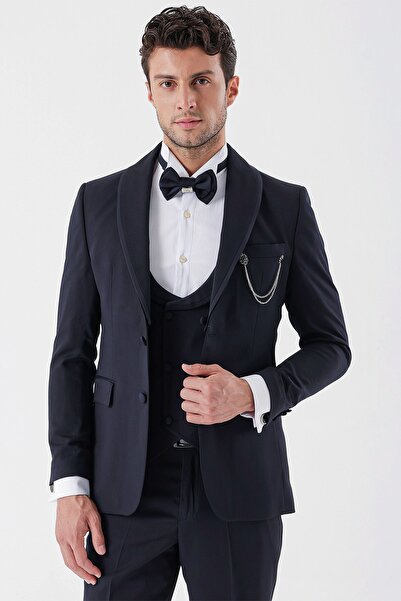 İmza Dark Pink Patterned Dobby Double Breasted Slim Fit Suit 1001230214