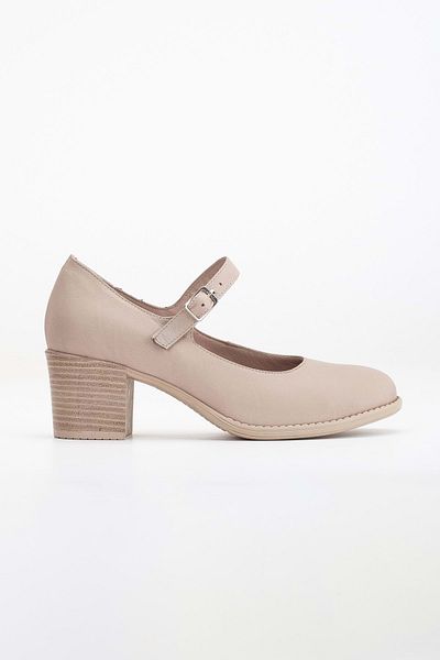 ANALİN SHOES Pantofi cu toc de damă din piele naturală de culoarea pietrei - cu bretele