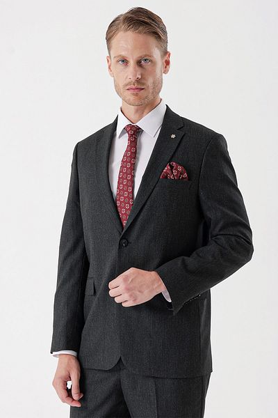 İmza Black Patterned Mono Collar Lycra 6 Drop Comfort Fit Relaxed Fit Classic Suit1001235153
