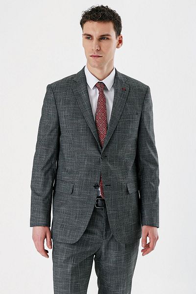 İmza Black Plaid Mono Collar Lycra 6 Drop Comfort Fit Relaxed Fit Classic Suit1001240165