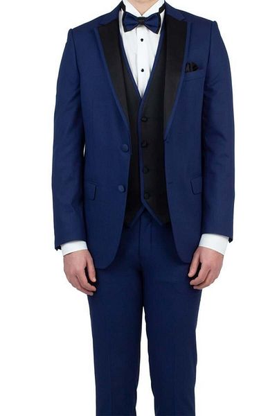 İmza Vestă căptușită cu guler mono Dobby bleumarin 6 Drop Slim Fit Tuxedo Costum de mire 1001190150