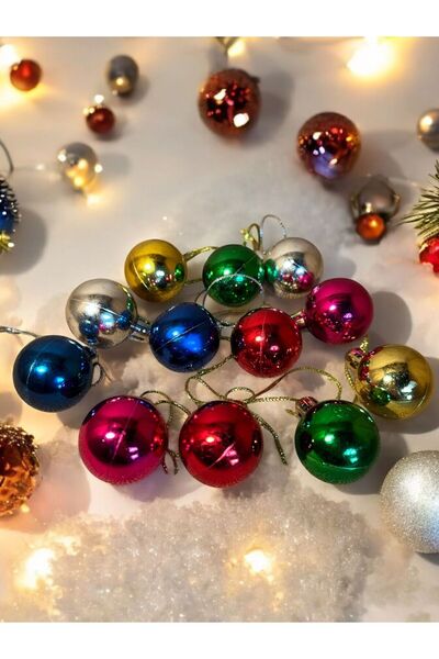 Happyland Yılbaşı Çam Ağacı Topu Renkli 3 cm 12 Adet Renkli Yılbaşı Topları