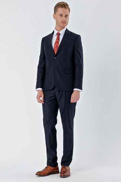 İmza Navy Blue Gabardine - Swallow Collar Lined Slim Fit Suit1001235011