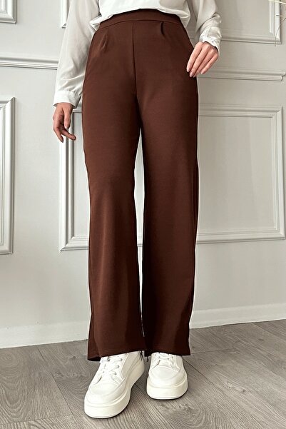 InStyle Spodnie z szerokimi nogawkami i zakładkami w kolorze gorzkiego brązu