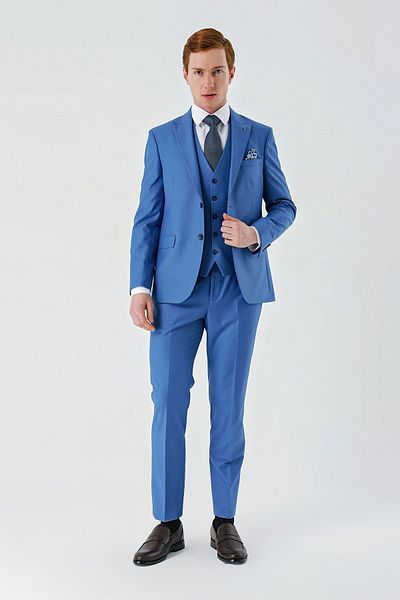 İmza Blue Gabardine Swallow Collar Vest 6 Drop Slim Fit Classic Suit1001240187