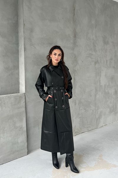 Seda Yalçın Atelier Black Belted Buttoned Premium Leather Trench Coat