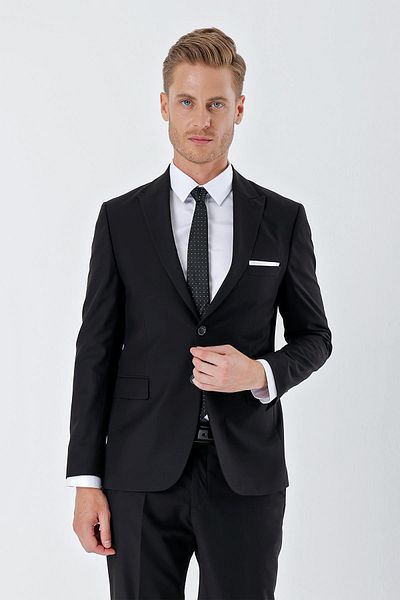 İmza Black Gabardine Swallow Collar Lined 6 Drop Slim Fit Slim Fit Basic Suit 1001235011