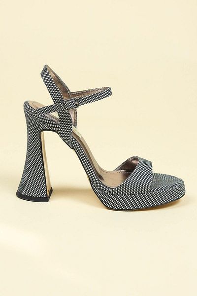 Birikon Glitter Mesh Single Band Platform Heels PLATINUM