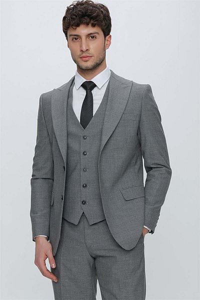İmza Gray Striped Swallow Collar Lined Vest 6 Drop Slim Fit Slim Fit Classic Set1001230160
