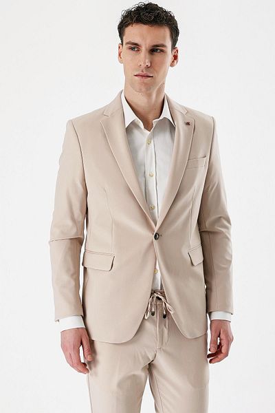 İmza Light Beige Mono Collar Double Slit Lycra 6 Drop Slim Fit Slim Fit Classic Suit1001240164