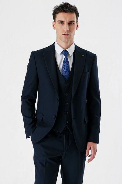 İmza Dark Navy Blue Swallow 6 Drop Slim Fit Suit - 1001240167