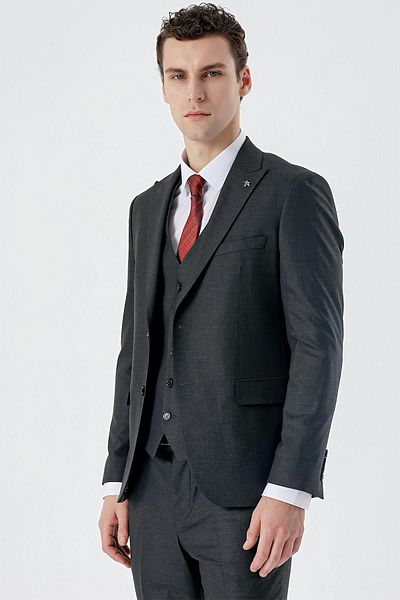 İmza Dark Anthracite Swallow Collar Vest 6 Drop Slim Fit Slim Fit Classic Suit1001235164