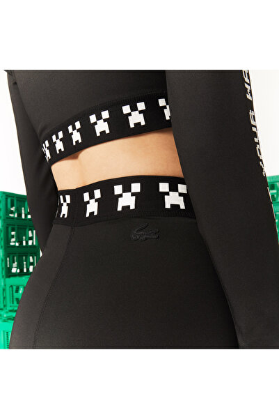 Lacoste X Minecraft Kadın Slim Fit Baskılı Siyah Şort