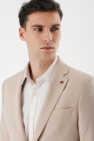 İmza Light Beige Mono Collar Double Slit Lycra 6 Drop Slim Fit Slim Fit Classic Suit1001240164