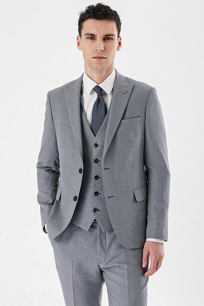 İmza Gray Patterned Swallow Collar Vest 6 Drop Slim Fit Slim Fit Classic Suit1001240157