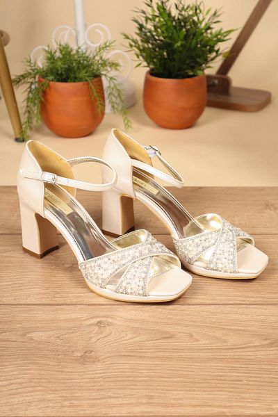 Birikon Sedef Bridal Shoes - Pearl and Stone Detail, Closed Back