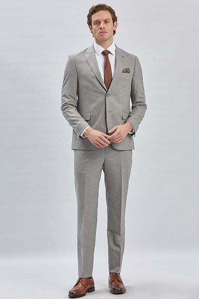 İmza Gray Striped Slim Fit Suit - Swallow Collar, Lined, 6 Drop1001240175