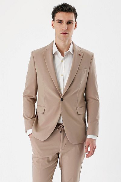 İmza Stone Color Mono Collar Double Slit Lycra 6 Drop Slim Fit Slim Fit Classic Suit1001240164
