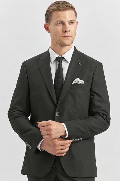 İmza Black Patterned - Lycra Swallow Collar Slim Fit Suit1001240172