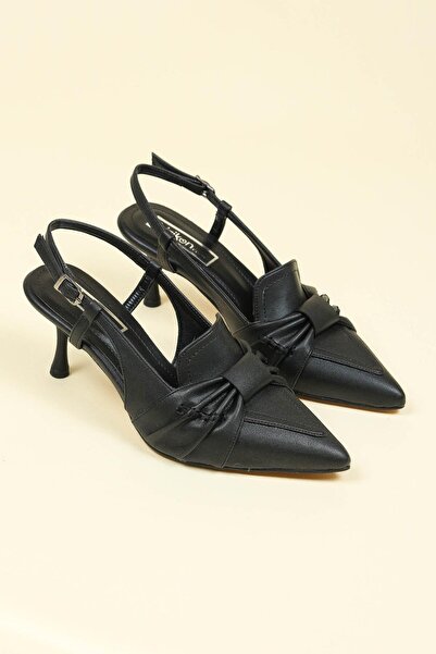 Birikon Crne stileto cipele sa naboranim mašnom